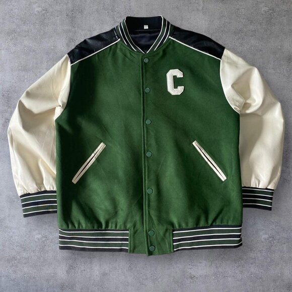Vintage Green and Cream Varsity Jacket - Picture 2 of 5